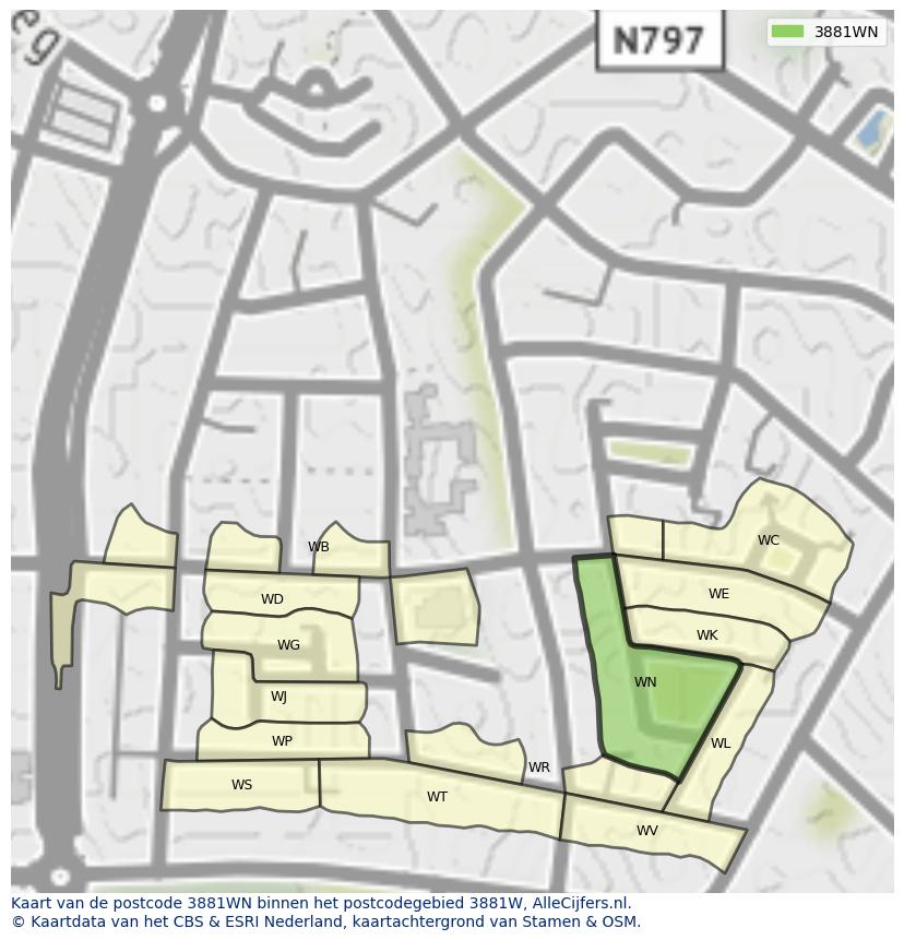 Afbeelding van het postcodegebied 3881 WN op de kaart.