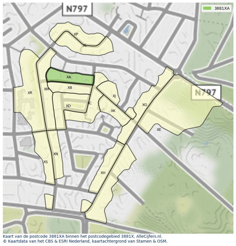 Afbeelding van het postcodegebied 3881 XA op de kaart.