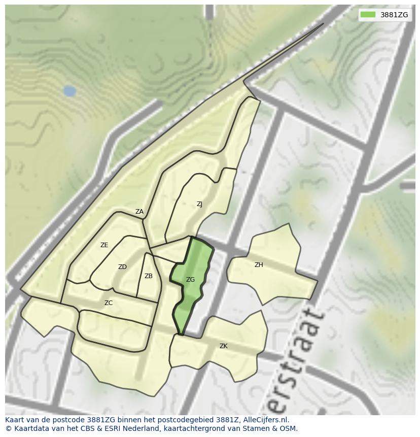 Afbeelding van het postcodegebied 3881 ZG op de kaart.