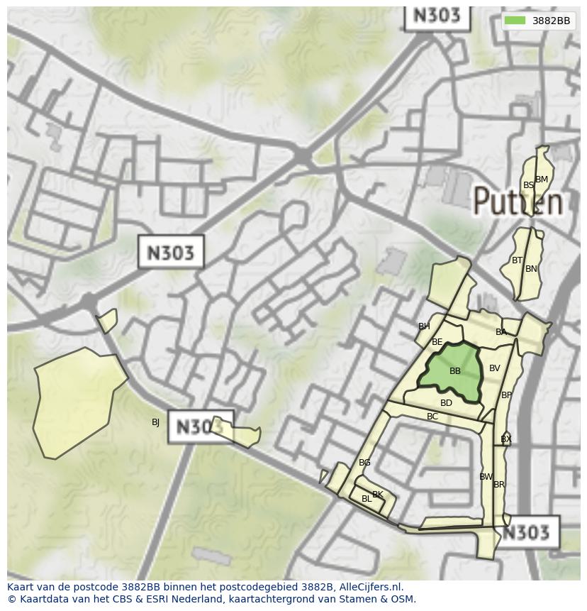 Afbeelding van het postcodegebied 3882 BB op de kaart.