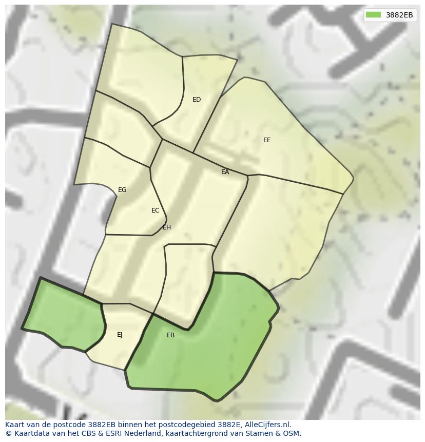 Afbeelding van het postcodegebied 3882 EB op de kaart.