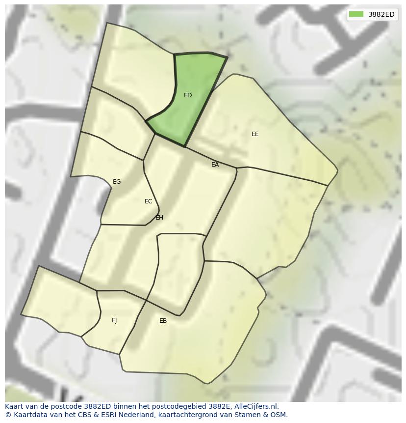 Afbeelding van het postcodegebied 3882 ED op de kaart.