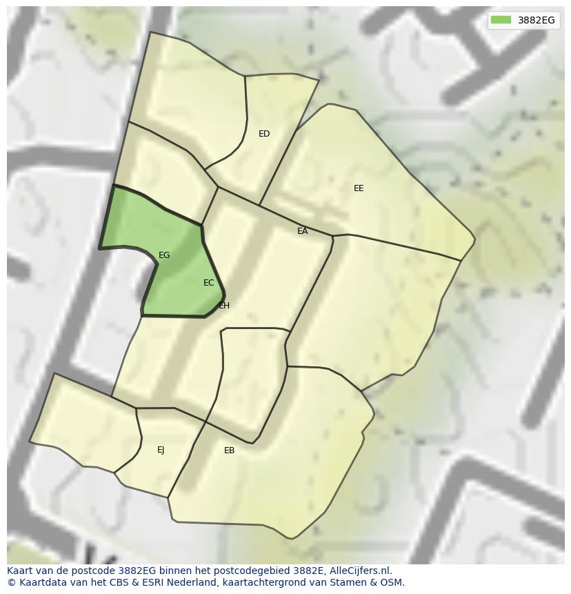 Afbeelding van het postcodegebied 3882 EG op de kaart.