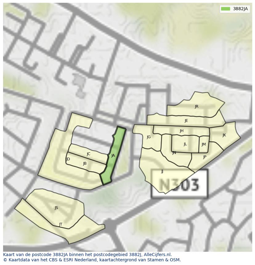 Afbeelding van het postcodegebied 3882 JA op de kaart.