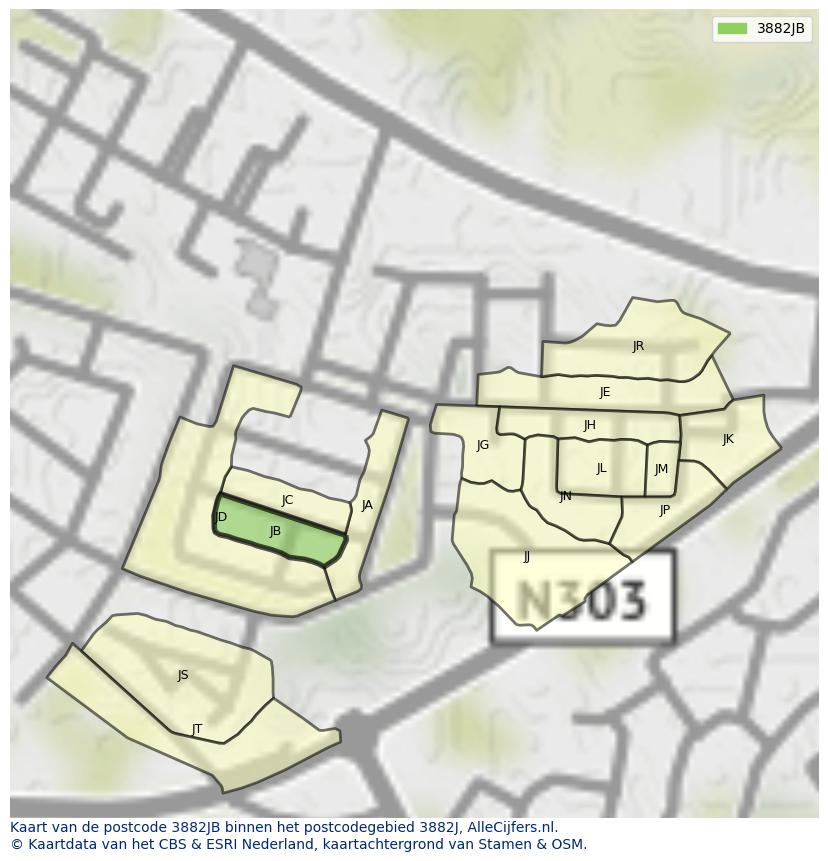 Afbeelding van het postcodegebied 3882 JB op de kaart.