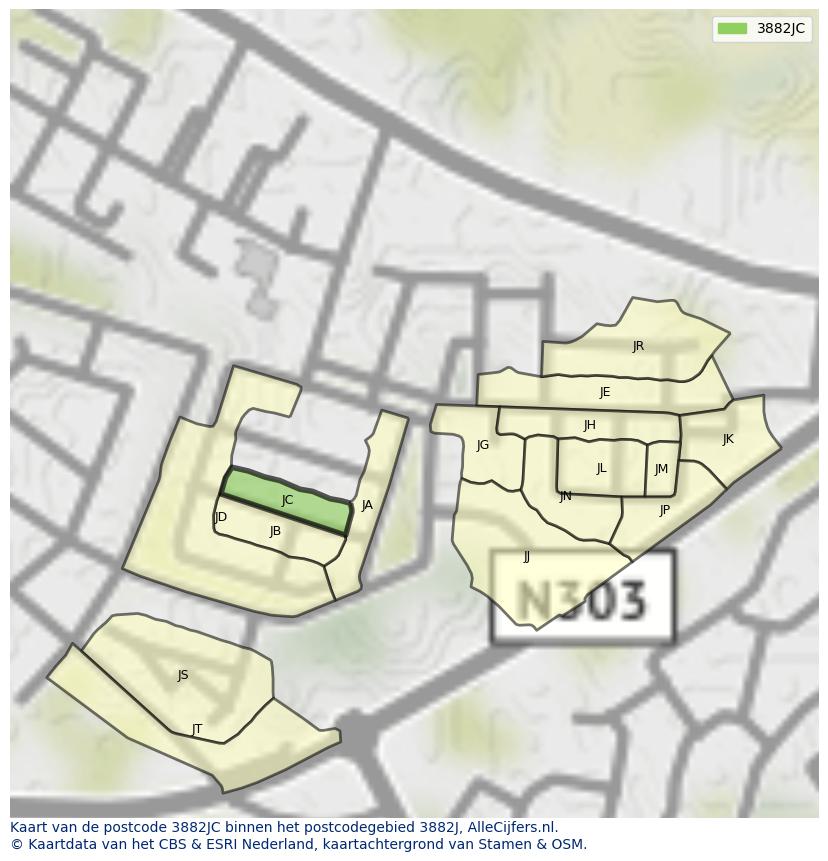 Afbeelding van het postcodegebied 3882 JC op de kaart.
