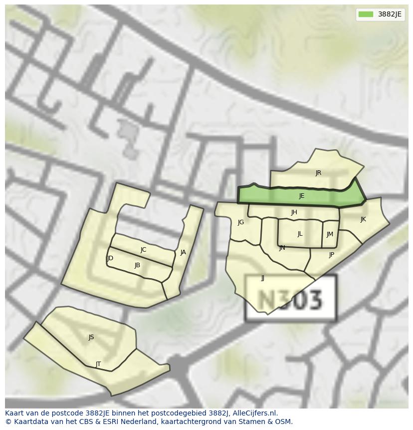 Afbeelding van het postcodegebied 3882 JE op de kaart.