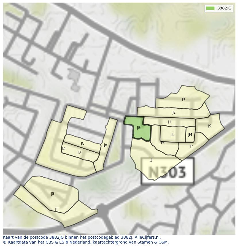 Afbeelding van het postcodegebied 3882 JG op de kaart.