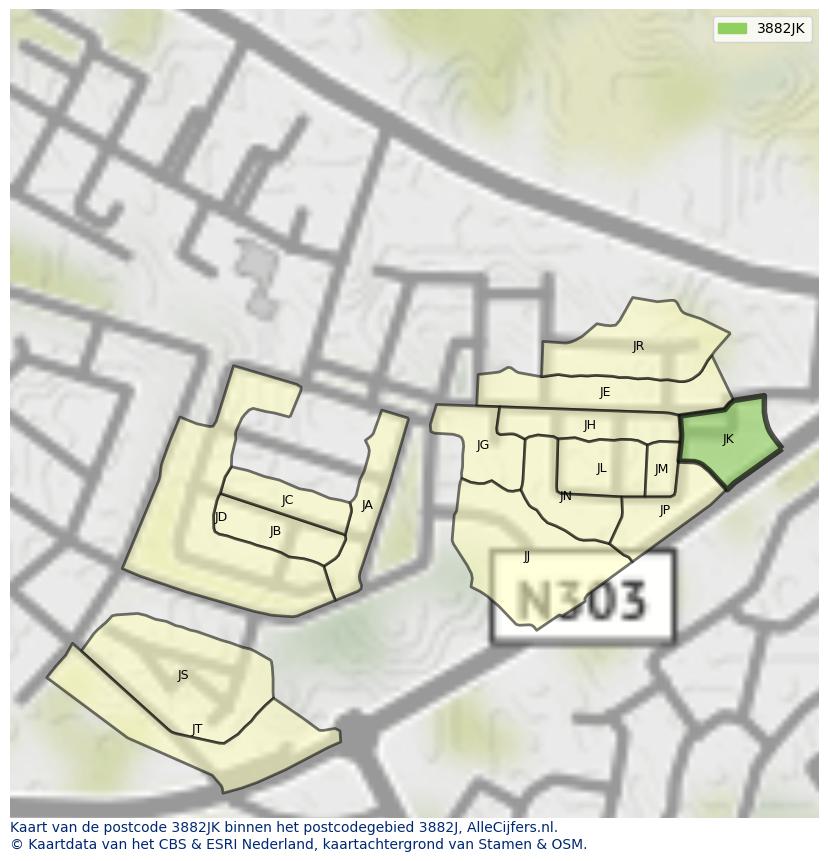 Afbeelding van het postcodegebied 3882 JK op de kaart.