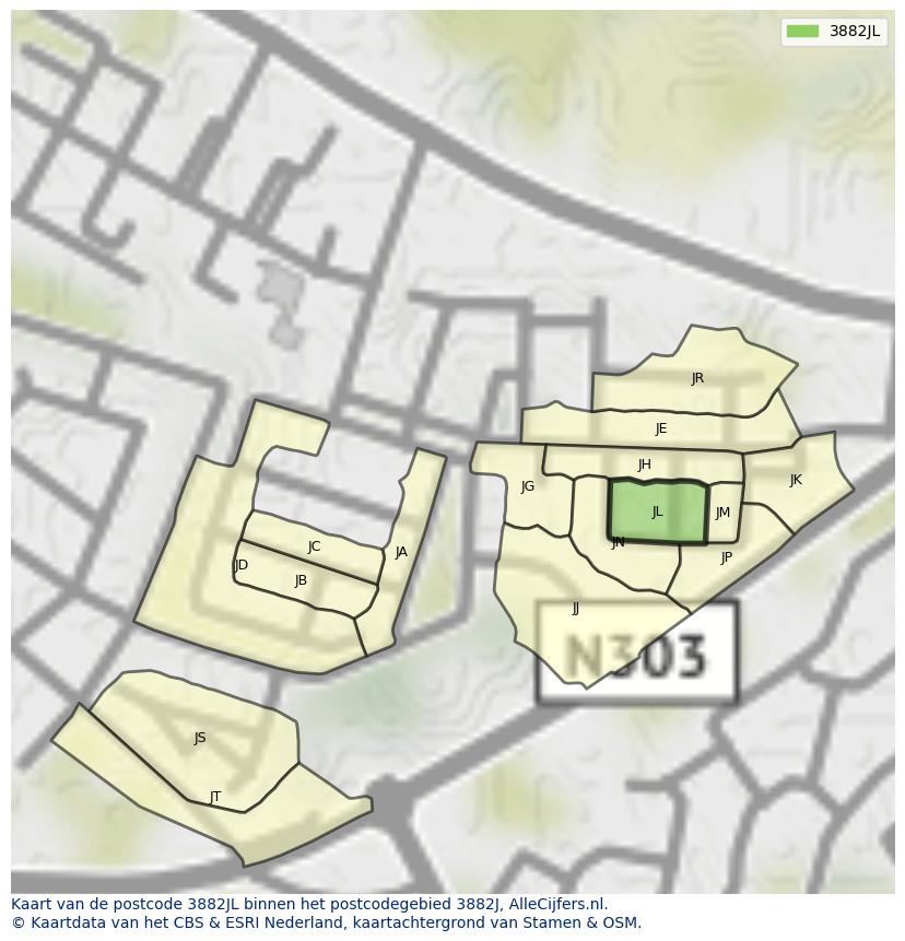 Afbeelding van het postcodegebied 3882 JL op de kaart.