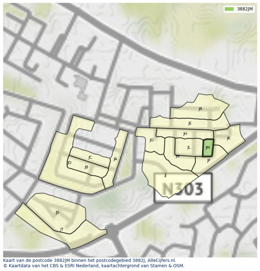 Afbeelding van het postcodegebied 3882 JM op de kaart.