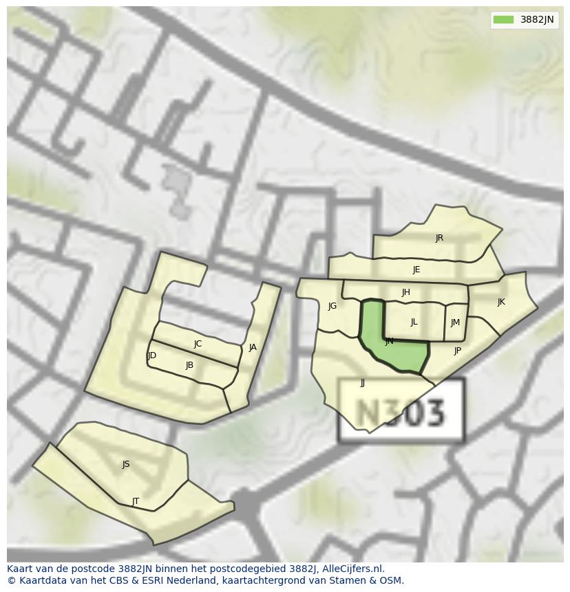 Afbeelding van het postcodegebied 3882 JN op de kaart.