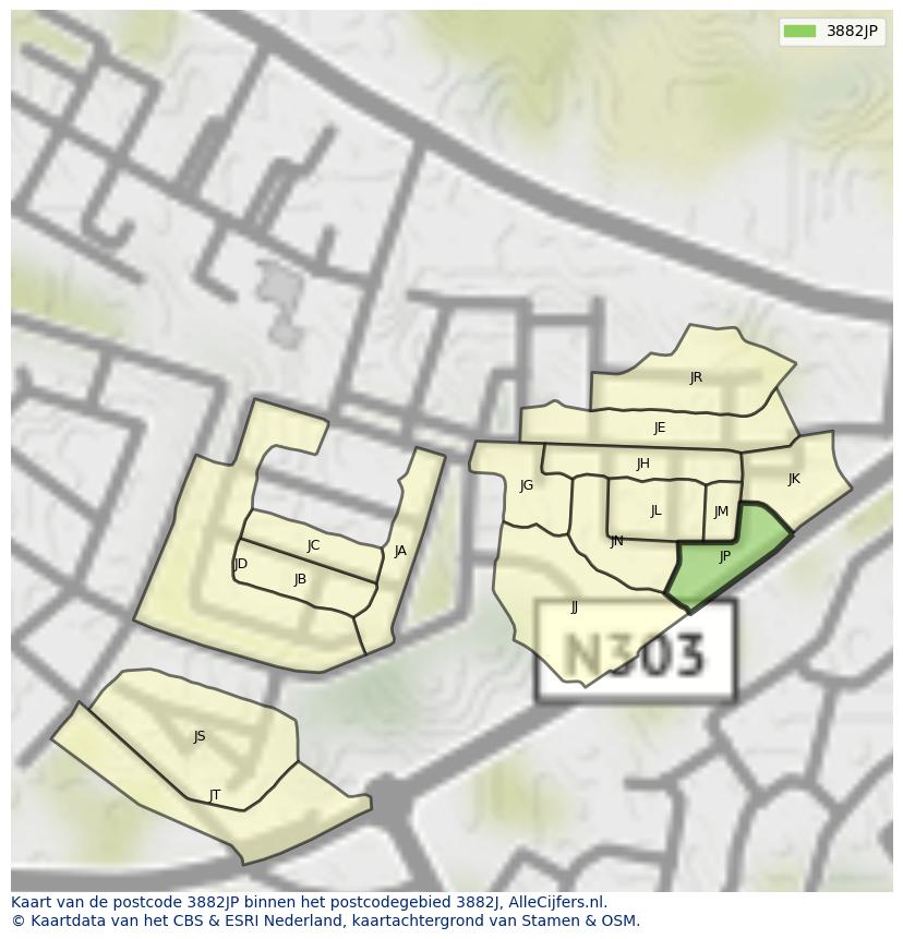 Afbeelding van het postcodegebied 3882 JP op de kaart.