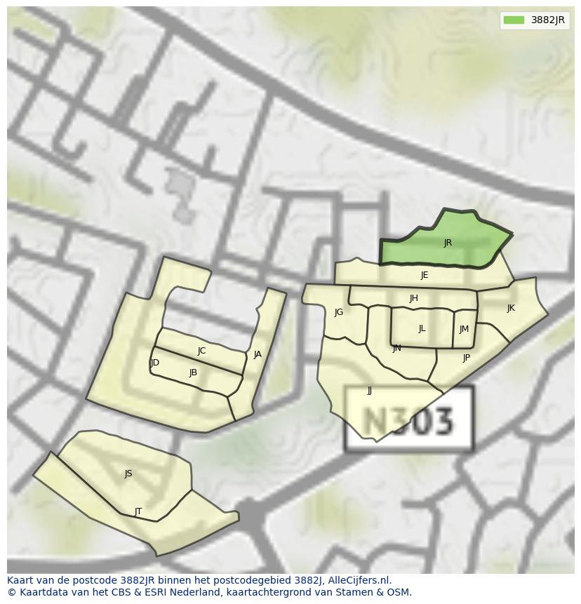 Afbeelding van het postcodegebied 3882 JR op de kaart.