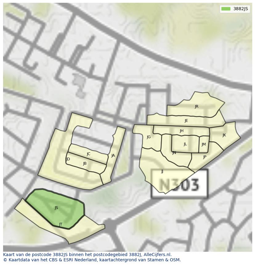Afbeelding van het postcodegebied 3882 JS op de kaart.