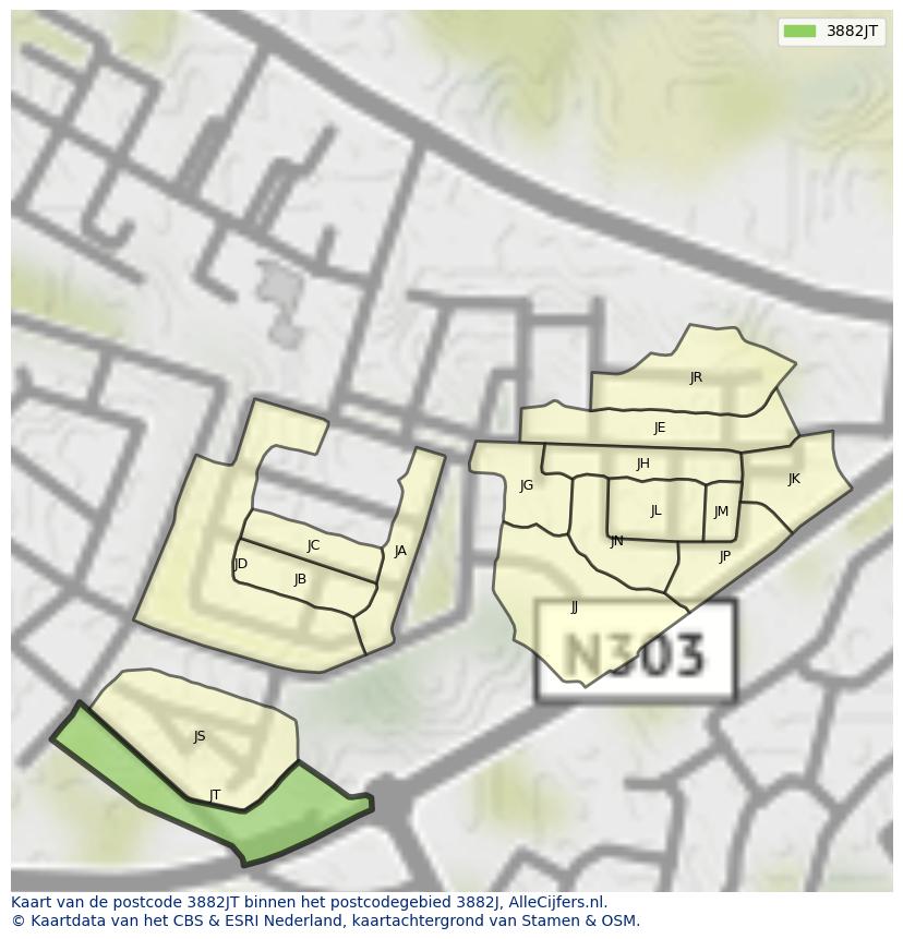 Afbeelding van het postcodegebied 3882 JT op de kaart.