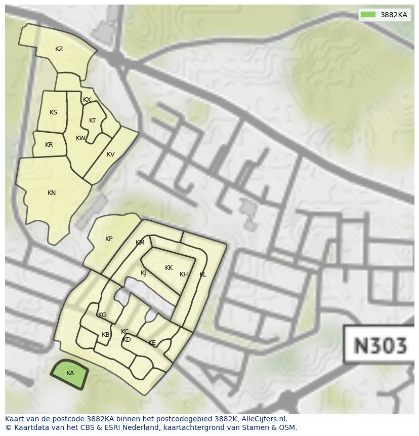 Afbeelding van het postcodegebied 3882 KA op de kaart.