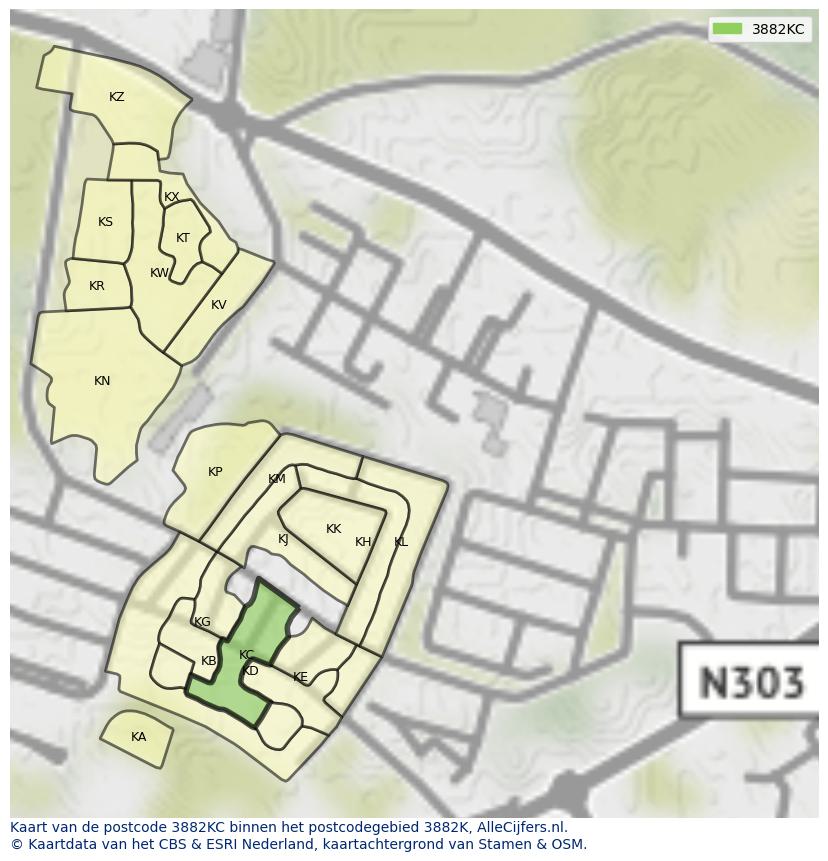 Afbeelding van het postcodegebied 3882 KC op de kaart.