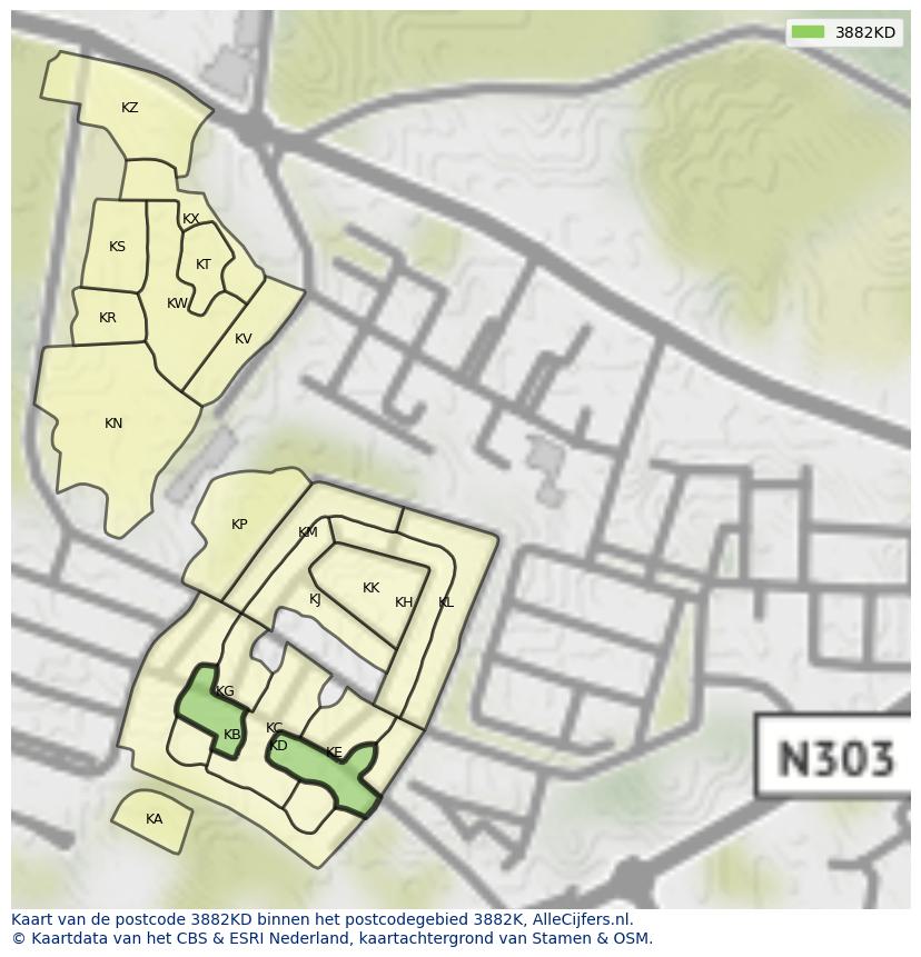 Afbeelding van het postcodegebied 3882 KD op de kaart.
