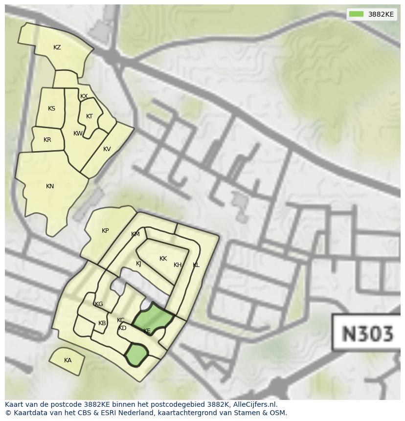 Afbeelding van het postcodegebied 3882 KE op de kaart.