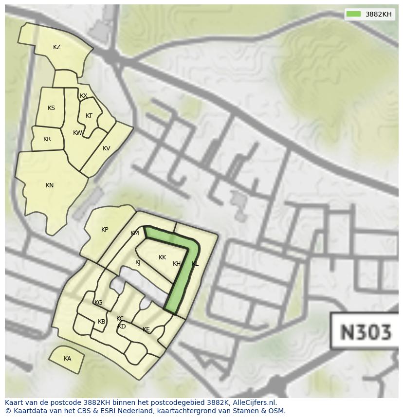 Afbeelding van het postcodegebied 3882 KH op de kaart.