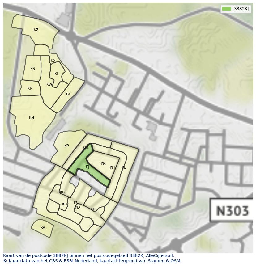 Afbeelding van het postcodegebied 3882 KJ op de kaart.