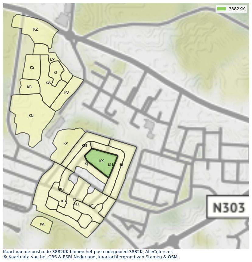 Afbeelding van het postcodegebied 3882 KK op de kaart.