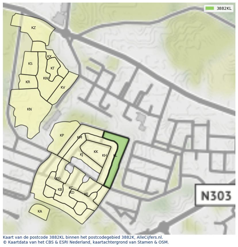 Afbeelding van het postcodegebied 3882 KL op de kaart.