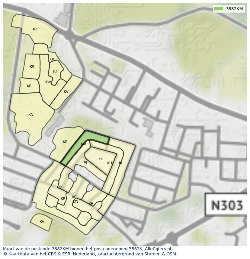 Afbeelding van het postcodegebied 3882 KM op de kaart.