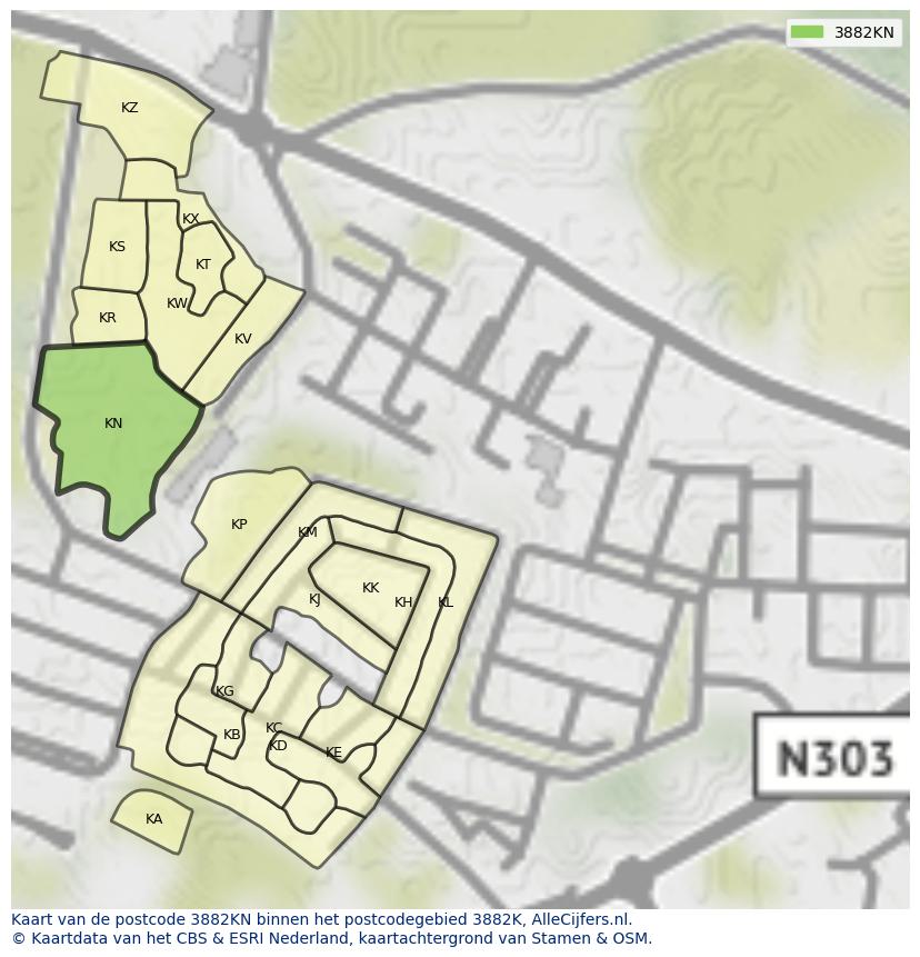 Afbeelding van het postcodegebied 3882 KN op de kaart.