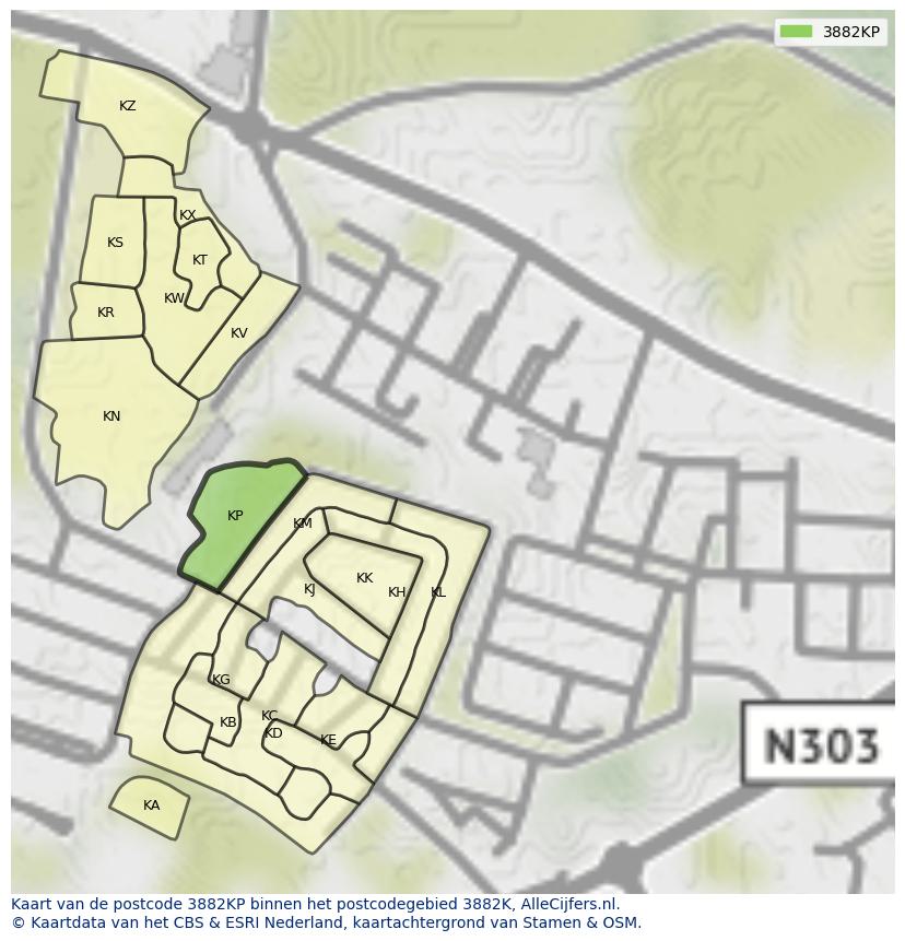 Afbeelding van het postcodegebied 3882 KP op de kaart.