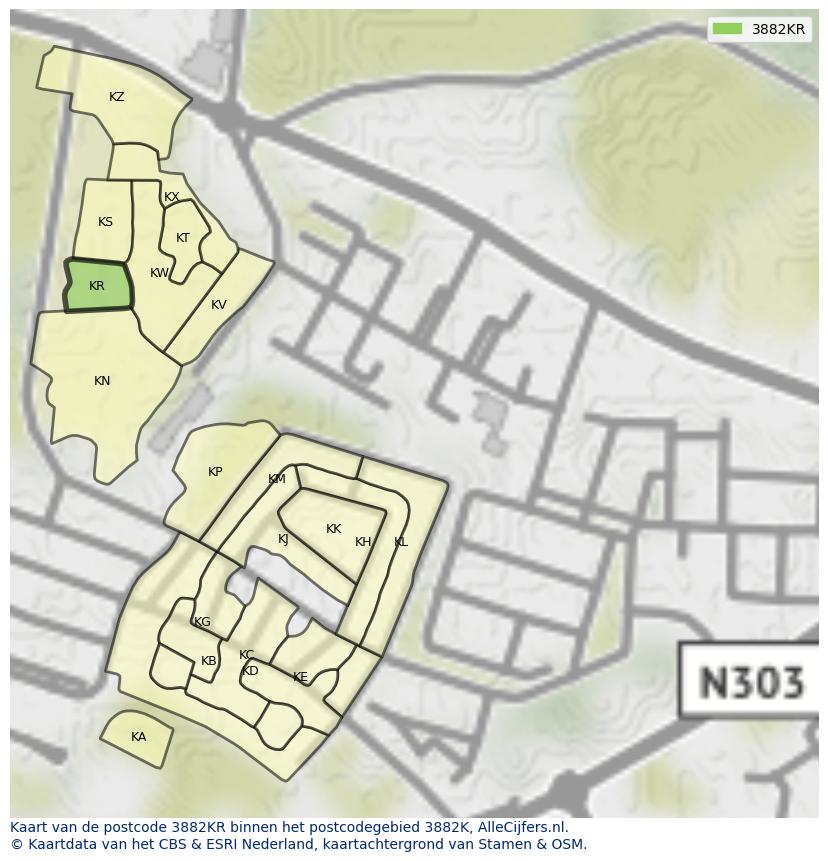 Afbeelding van het postcodegebied 3882 KR op de kaart.
