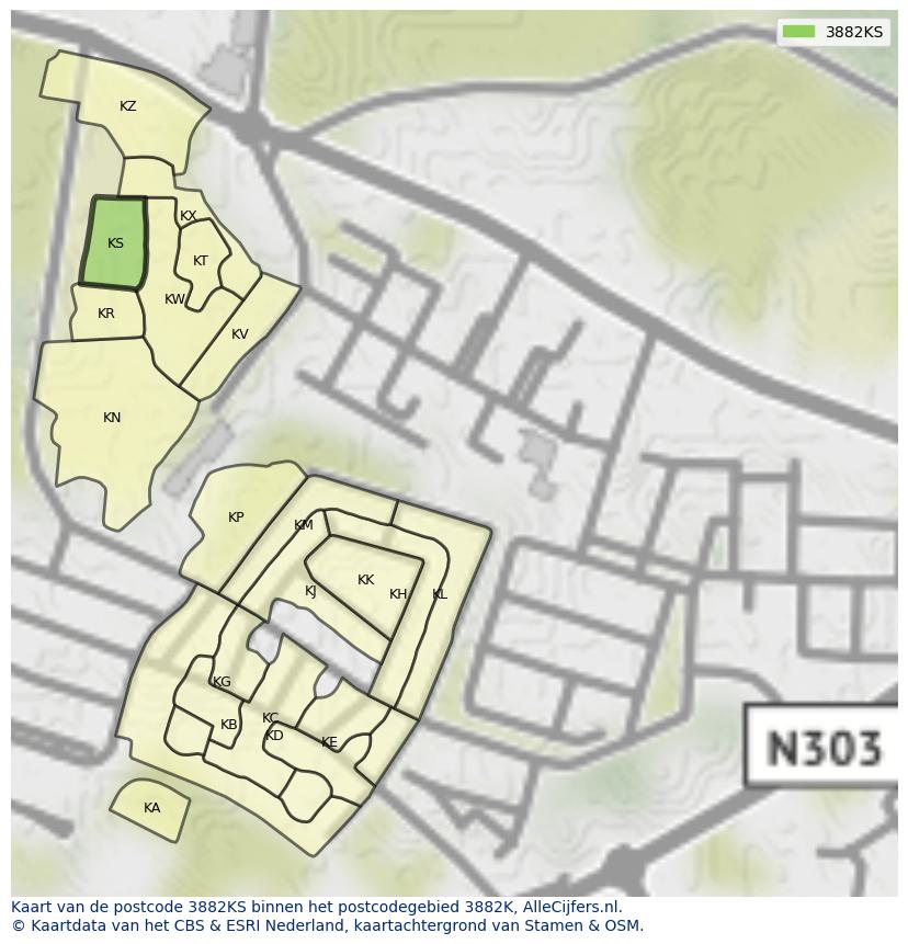 Afbeelding van het postcodegebied 3882 KS op de kaart.