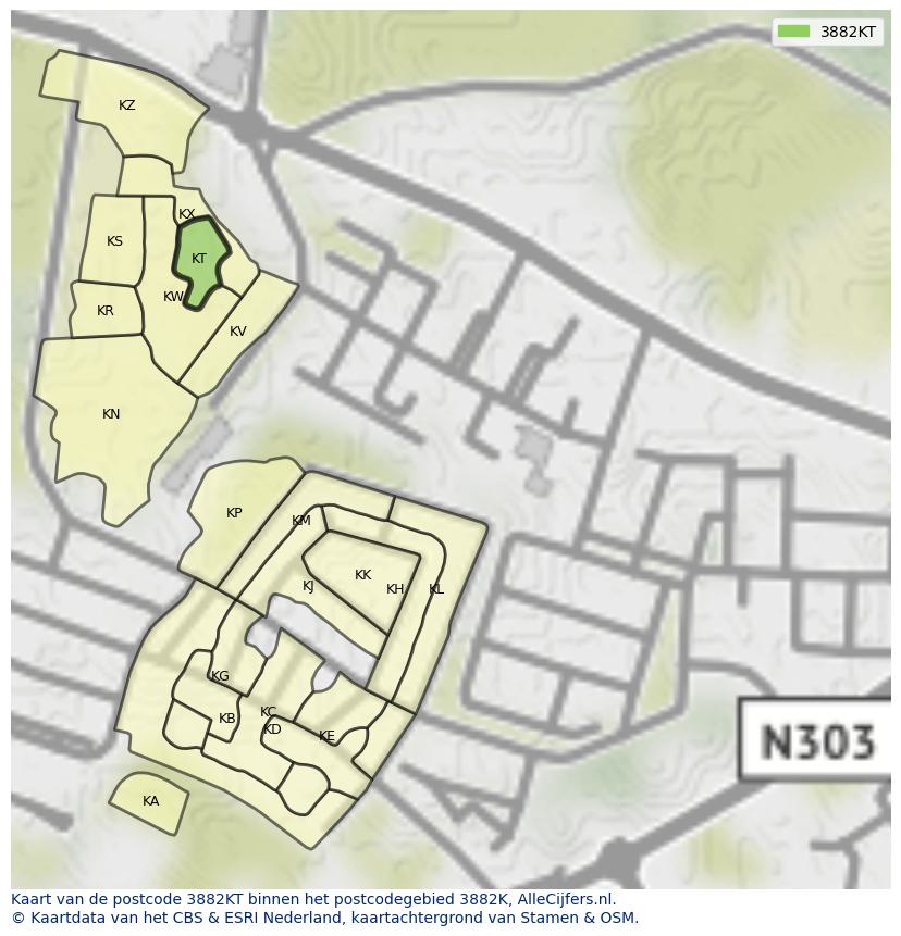 Afbeelding van het postcodegebied 3882 KT op de kaart.