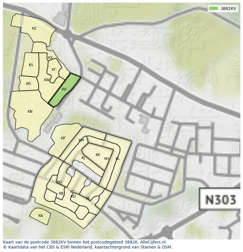 Afbeelding van het postcodegebied 3882 KV op de kaart.