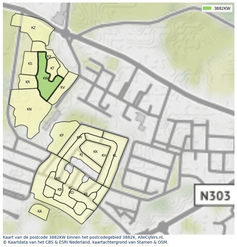 Afbeelding van het postcodegebied 3882 KW op de kaart.