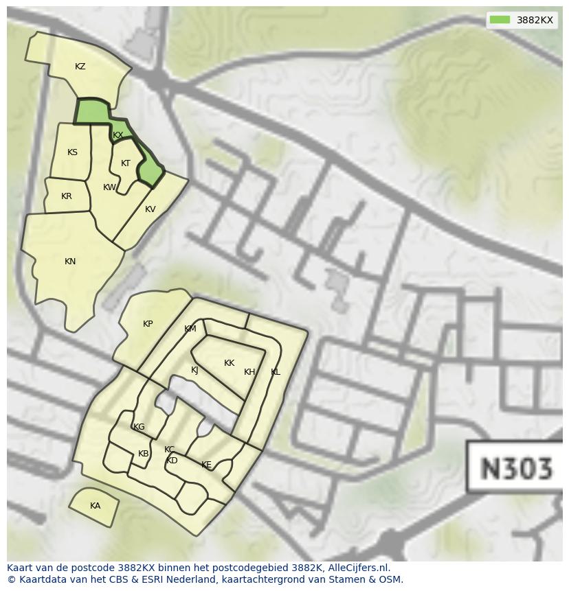 Afbeelding van het postcodegebied 3882 KX op de kaart.