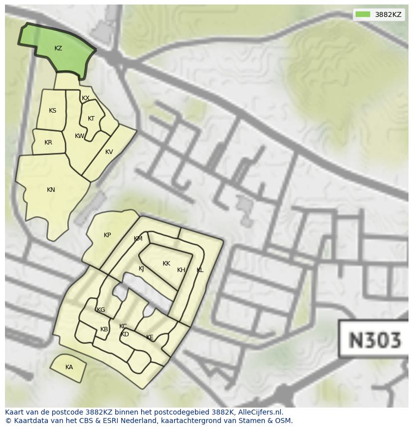 Afbeelding van het postcodegebied 3882 KZ op de kaart.