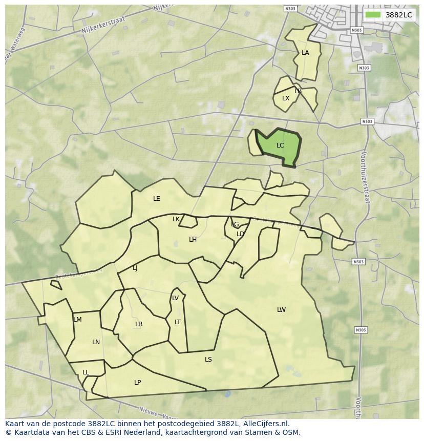 Afbeelding van het postcodegebied 3882 LC op de kaart.