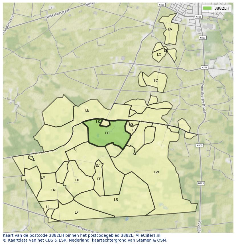 Afbeelding van het postcodegebied 3882 LH op de kaart.