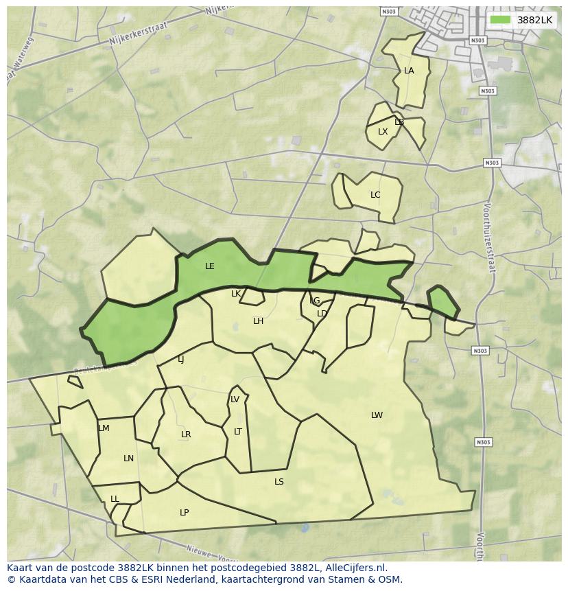 Afbeelding van het postcodegebied 3882 LK op de kaart.