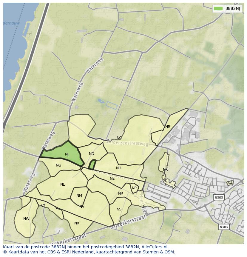 Afbeelding van het postcodegebied 3882 NJ op de kaart.
