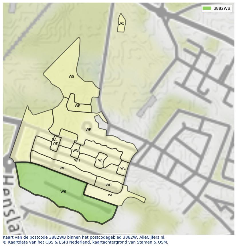 Afbeelding van het postcodegebied 3882 WB op de kaart.