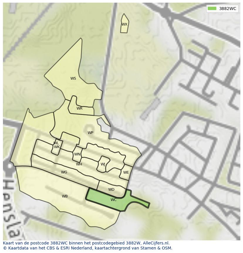 Afbeelding van het postcodegebied 3882 WC op de kaart.