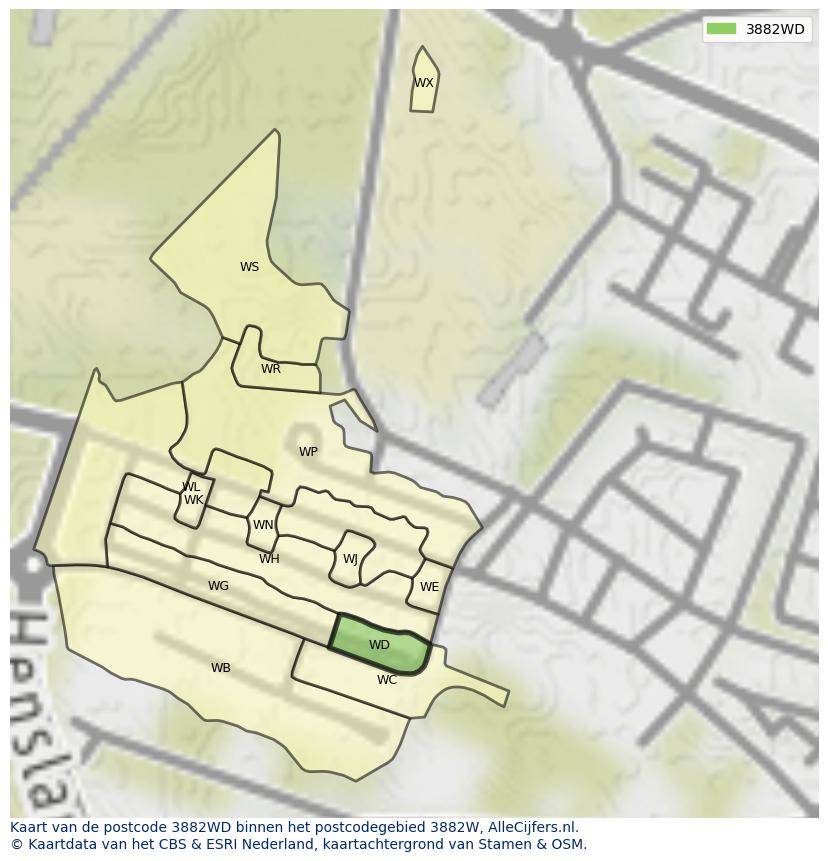 Afbeelding van het postcodegebied 3882 WD op de kaart.