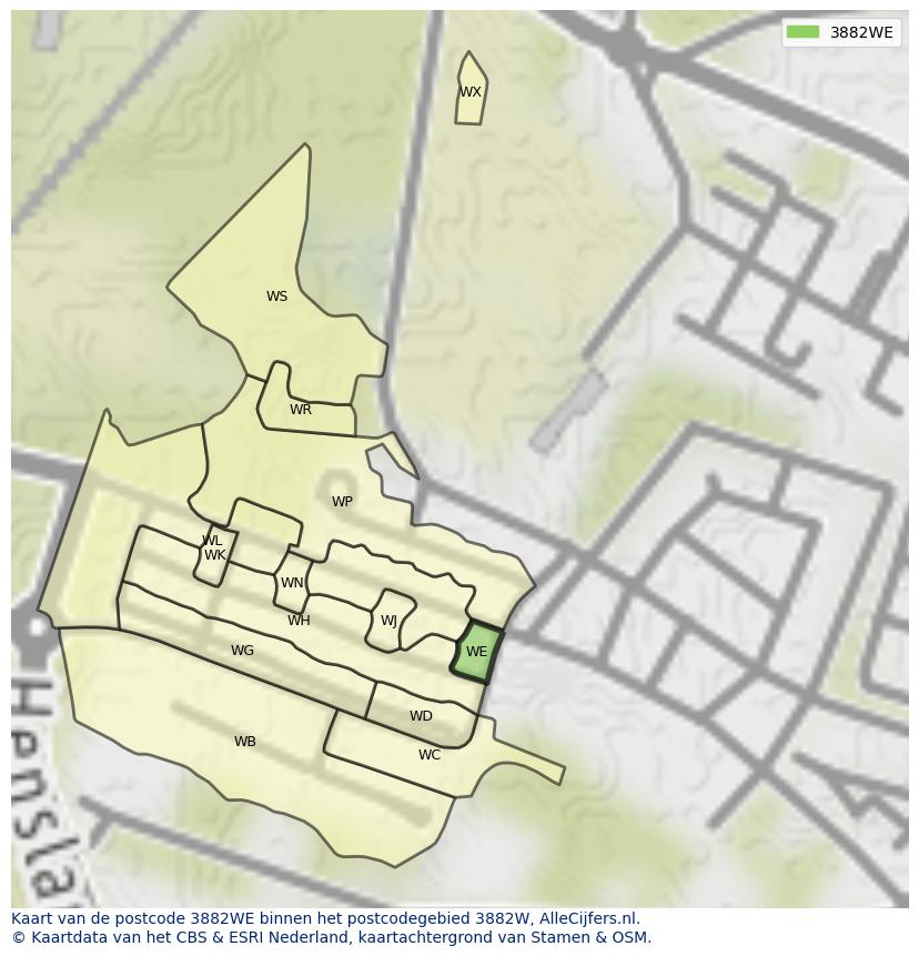 Afbeelding van het postcodegebied 3882 WE op de kaart.