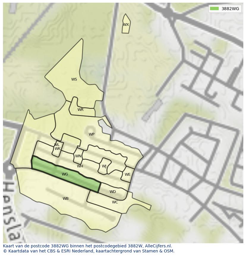 Afbeelding van het postcodegebied 3882 WG op de kaart.