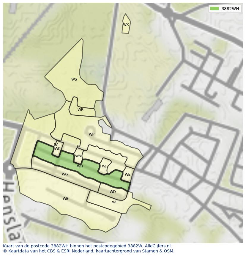 Afbeelding van het postcodegebied 3882 WH op de kaart.