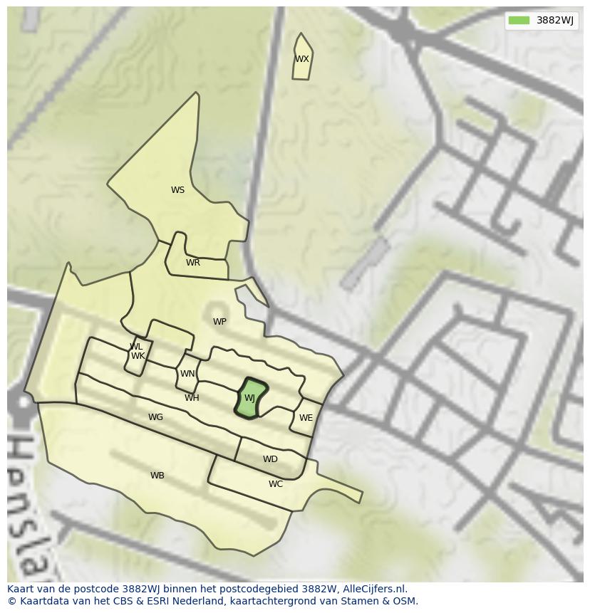 Afbeelding van het postcodegebied 3882 WJ op de kaart.