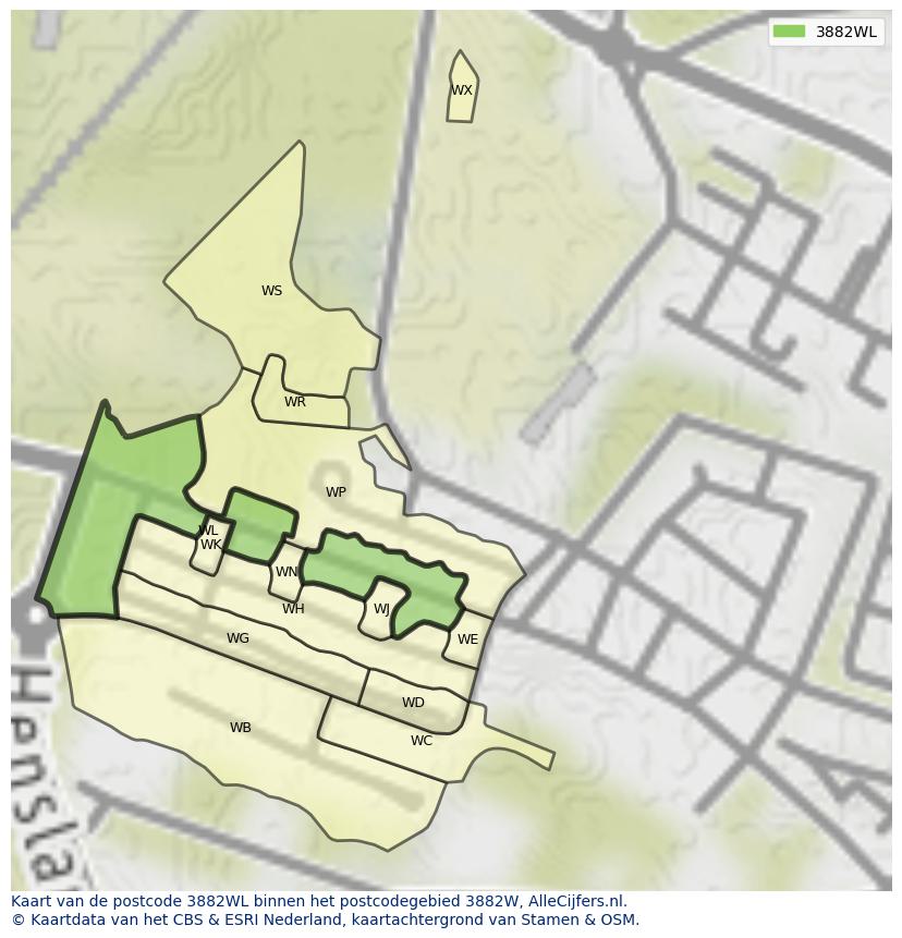 Afbeelding van het postcodegebied 3882 WL op de kaart.